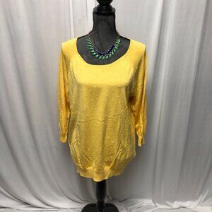 Basic Editions Sweater Womens Size XXL Yellow Polka Dot Casual Sleeve Comfy NEW